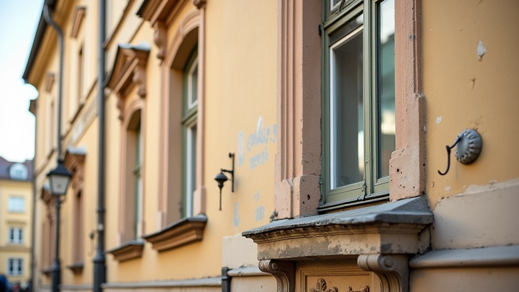 Detali Vilniaus senamiesčio architektūra su dekoratyviais elementais ir langais